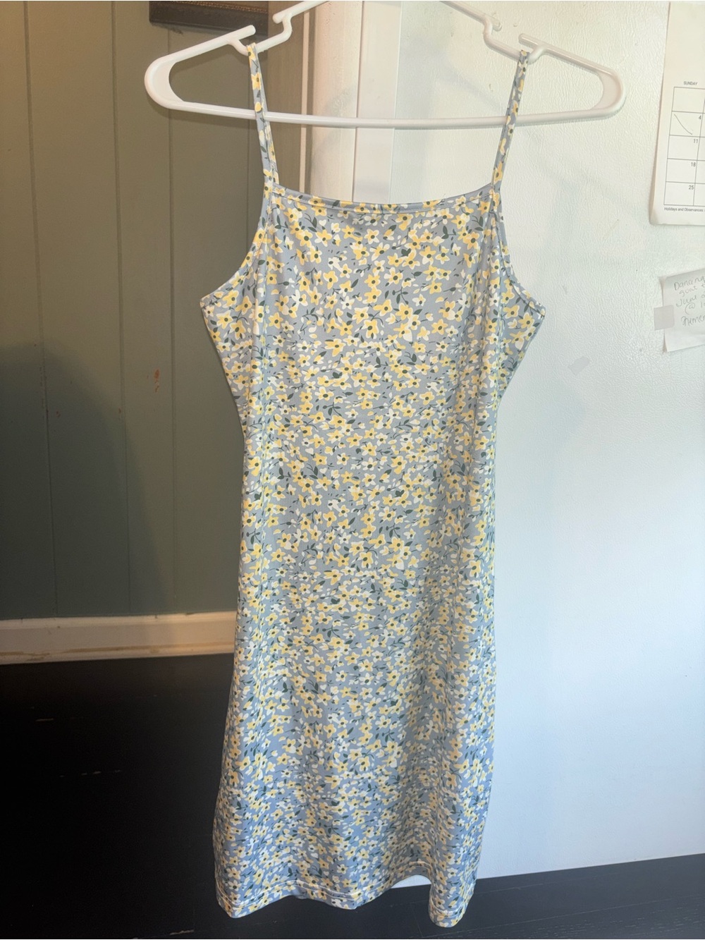 SHEIN Light Blue Floral Slip Dress with Yellow Accents